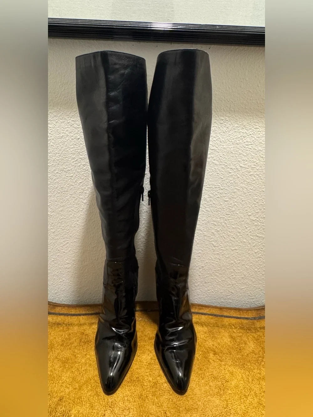 Casadei Black Knee High Leather Boots with Buckle Straps Made in Italy Size 10
